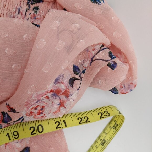 Maison D Amelie Blouse Size Medium Smocked Peach Floral Long Sleeve Fairy Whimsy - Picture 6 of 11